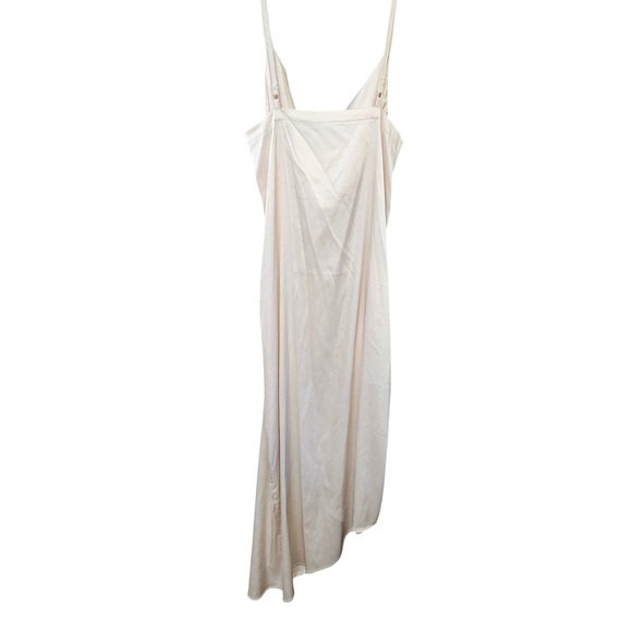 Champagne Satin Cowl Neck Midi Slip Dress Ruched Asymmetrical Hem Sexy Glam - Picture 8 of 9